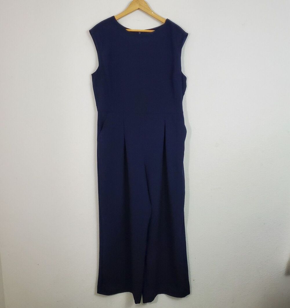 New York & Co Jumpsuit 16 Navy Blue Wide Leg Classic Office Business Work